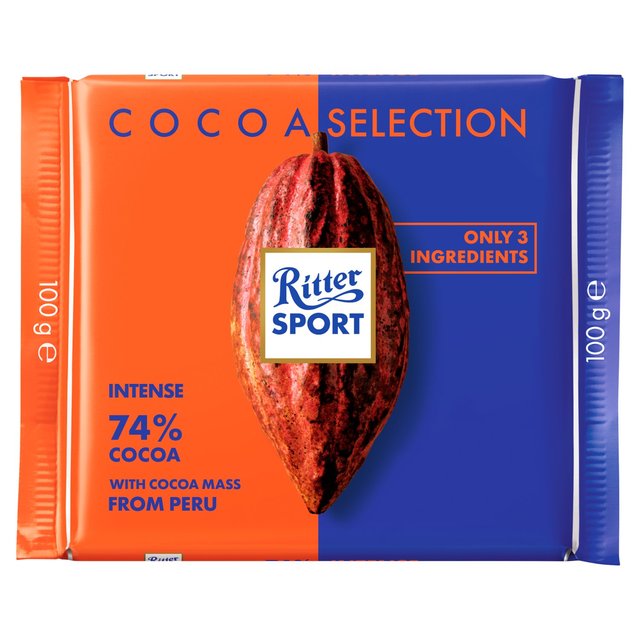 RITTER SPORT 74% INTENSE WITH COCOA MASS FROM PERU 100G